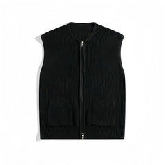 Threebooy  American Style Knit Cardigan Vest With Zipper Unisex Round Neck Loose Fit Couple Outerwear Solid Color Spring Autumn Fashion Top