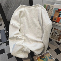 Threebooy American autumn and winter street fashion personalized printed round neck pullover for couples loose retro Harajuku casual top