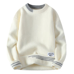 Threebooy Men Retro Color Collision Twist Sweater Loose Fit Round Neck Knit Jumper Pullover Autumn Winter Casual 4 Colors Knitted Sweaters