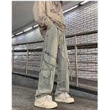 Threebooy Y2K Autumn And Winter New Japanese Overalls Jeans Men And Women American Retro High Street Micro-la Washed Wide-leg Straight Pants