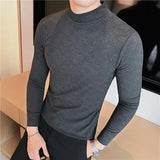 Threebooy Men Autumn High Quality Pure Cotton Long Sleeve T-shirts/Male Slim Fit High Collar Leisure T-shirt Plus Size S-3XL