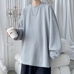 Threebooy  Spring Long Sleeved T-shirt Men White Casual T Shirt Men Streetwear Korean Loose Pleated T Shirt Mens Top Large Size M-5XL