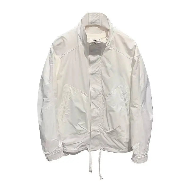 Threebooy  Spring Autumn Coat New Korean Personalized Standing Collar Jacket Men's Trendy Loose Casual Solid Cargo Youth Windproof Jacket