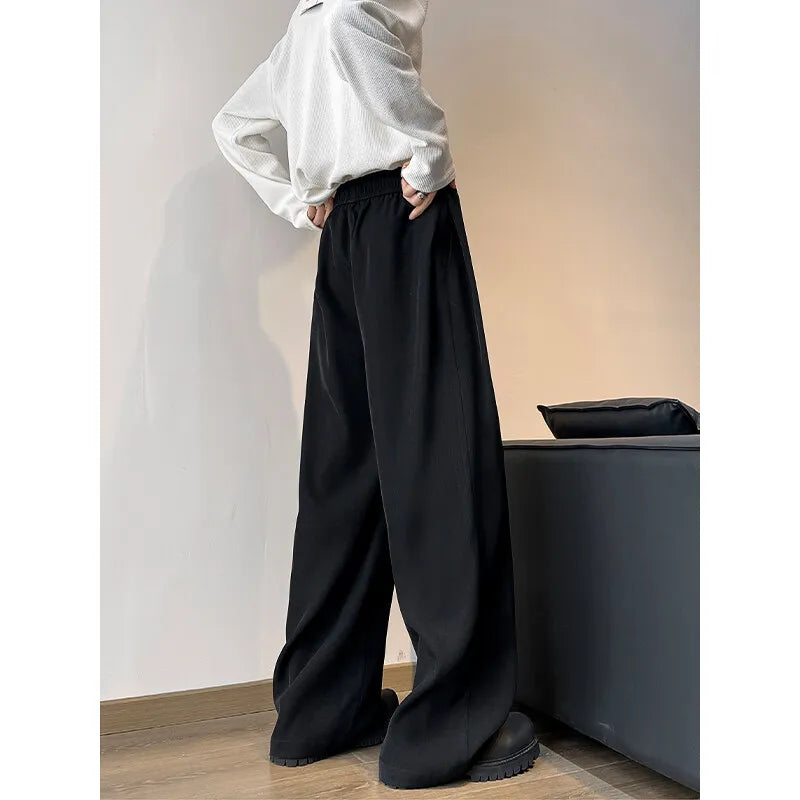 Threebooy new Spring Summer Fashion Casual Pans For Men Streetwear Solid Color wide Pants Elastic Waist Wide Leg Men's Joggers
