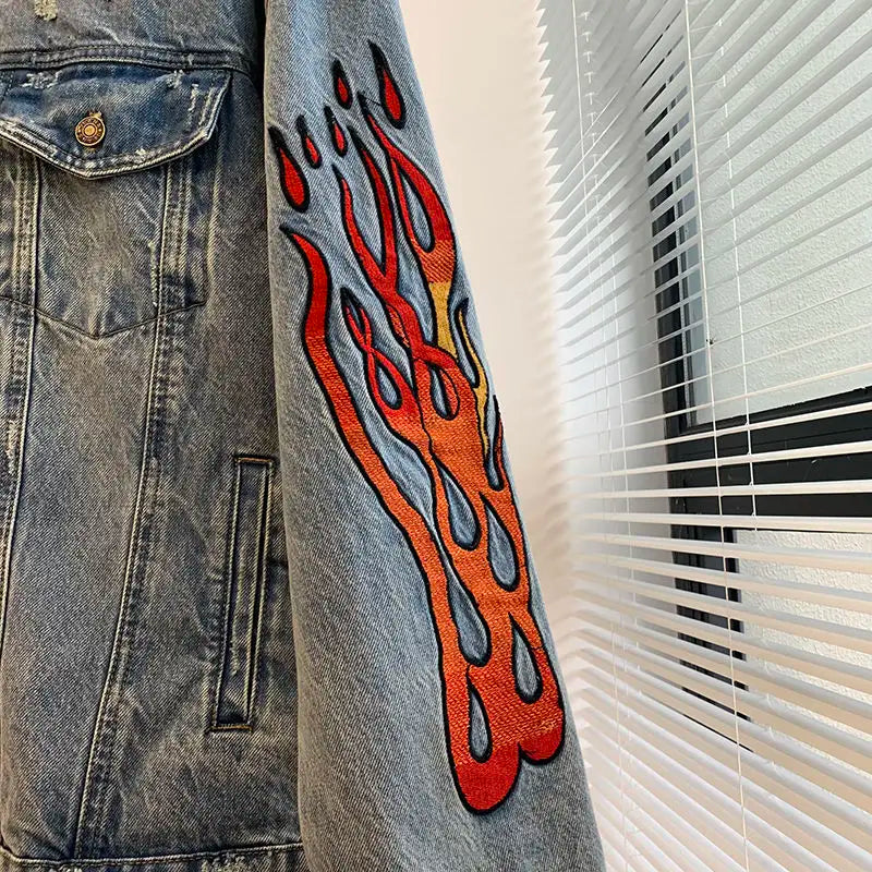 Threebooy  Spring Autumn Denim Jacket Couple Embroidered Denim Jacket Unisex American Retro High Street Jacket Hip Hop Streetwear