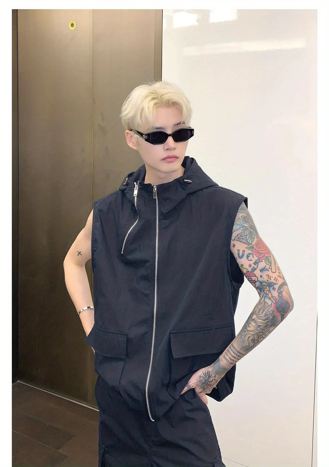 Threebooy Street Tracksuit Niche Deconstruction Design Cargo Vest Men's Summer Pleated Work Pants Set of High-end Sleeveless Vest Urban