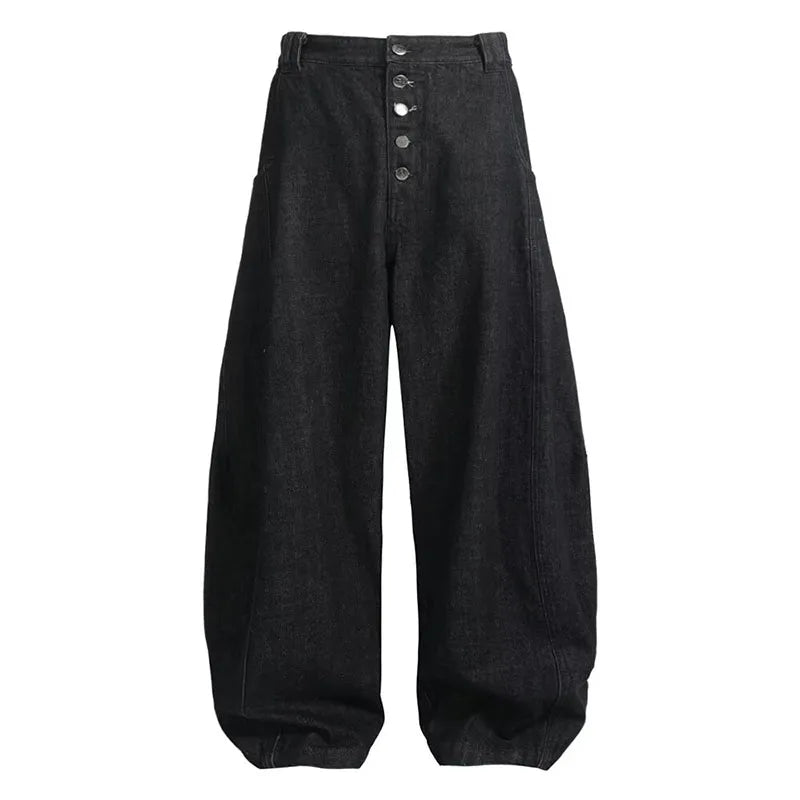 Threebooy Japanese Korean Retro Breasted Black Jeans Curved Knife Pants Casual Loose Wide Leg Pants Straight Leg Pants