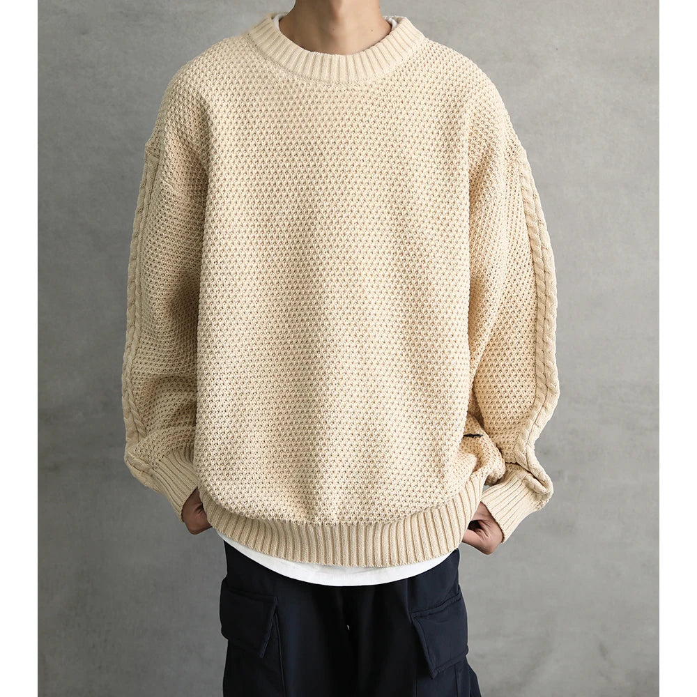 Threebooy Heavy Japanese Sweater Loose Round Neck Pullover Fashionable High-end Red Sweater Men Women's Inner Base Knitted Sweater Chic