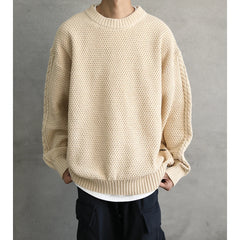 Threebooy Heavy Japanese Sweater Loose Round Neck Pullover Fashionable High-end Red Sweater Men Women's Inner Base Knitted Sweater Chic