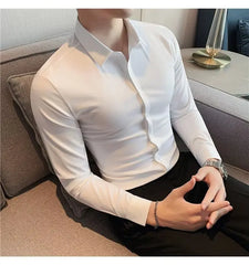 Threebooy  Seamless for Men No Ironing Four-sided High-elasticity Adhesive Nylon Laser Cutting Business Casual Men Foreign Trade Shirt