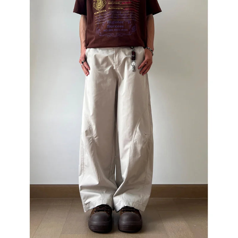 Threebooy 90s Fashion American Style Spliced Casual Pants Men's Spring Autumn New Loose Wide Leg Pants