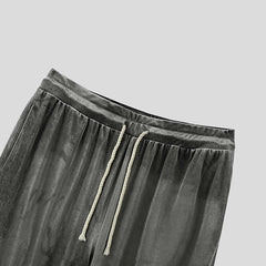 Threebooy  Men Pants Solid Drawstring Joggers Casual Trousers Men Velour Loose Shiny Streetwear Korean Style Fashion Long Pants