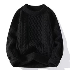 Threebooy  Trendy Knitted Sweater For Men Casual Round Neck Warm Inner Loose-fit Pullover Cozy Soft Supple Fall Winter Fashion