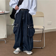 Threebooy Baggy Cargo Jeans big pocket Trousers Male Denim Pants Wide Leg Pant women's Jeans Loose Casual Streetwear Hip Hop Harajuku