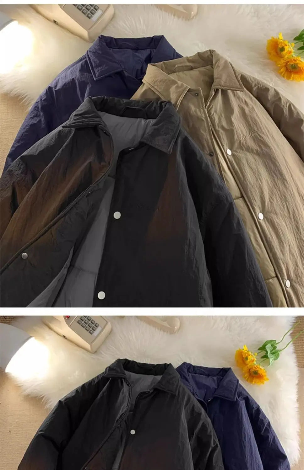 Threebooy Thickened Winter Parkas Japanese Large Size Retro Workwear English Letters Padded Coat Loose Lapel Warm Button Up Coat