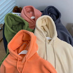 Threebooy Korean version of the double-sided shaker winter padded couple hoodie solid color oversized even hoodie Y2k pullover versatile