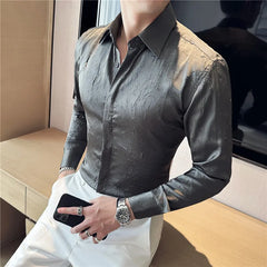 Threebooy Men's Summer Casual Long-sleeved Ice Silk Shirts/Male Slim Fit High Quality Lapel Business Dress Shirt  Homme Tosp S-3XL