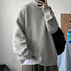 Threebooy Pink Oversized Korean Fashions Harajuku Knitted Sweater Winter Turtleneck Sweaters Pullovers Men Vintage Black Clothes