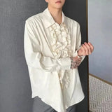 Threebooy Mens Palace Style Ruffled Long-Sleeved Shirt 2024 New Genderless Medieval Pleated Loose Retro Solid Color Stage Clothing Unisex