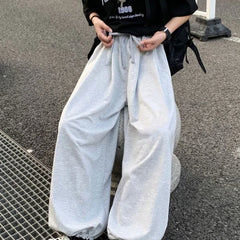 Threebooy  Urban Style Draped Sweatpants Wide Leg Lantern Pants for Unisex Elastic Cuff Loose Fit Sport Casual Trousers for Students