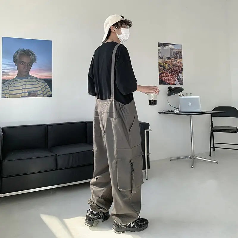 Threebooy Japanese Style High-end Overalls Men's 2025 Vintage High Street Overalls Straight Unisex Oversize American Retro Jumpsuit Chic