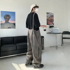 Threebooy Japanese Style High-end Overalls Men's 2025 Vintage High Street Overalls Straight Unisex Oversize American Retro Jumpsuit Chic