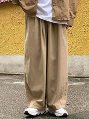 Threebooy  Wide Leg Cotton Casual Pants Men Japanese Loose Oversize Straight Ankle-length Long Trousers Korean New