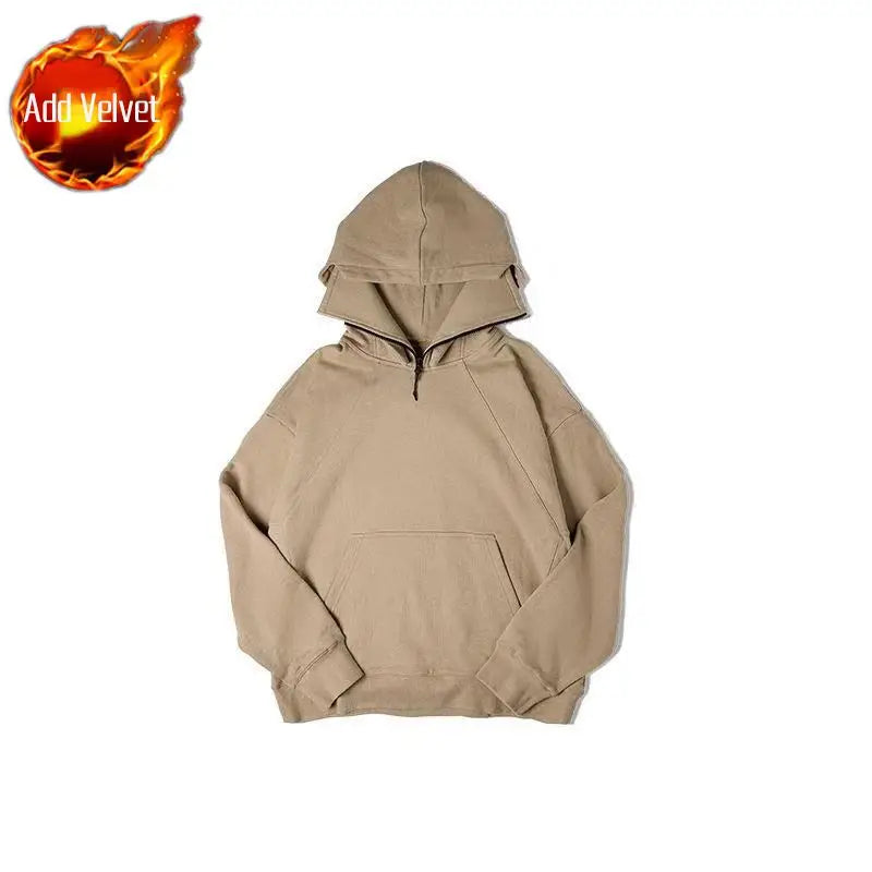 Threebooy  Unisex Fall Vintage USA Style Thickened Stand Collar Zip-Up Hoodie Face Cover Oversized Vibe Tech Outerwear