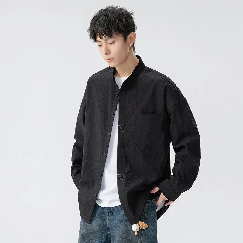 Threebooy Protection Fishing Shirts Men's Stand collar Quick Dry Long Sleeve Shirts Mesh Breathable Hiking thin jacket spring summer