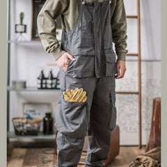 Threebooy American Retro Tooling Bib Loose Casual Vintage Overalls Men‘s Suspenders Trousers Multiple Pockets Cargo Pants Jumpsuit M-4XL