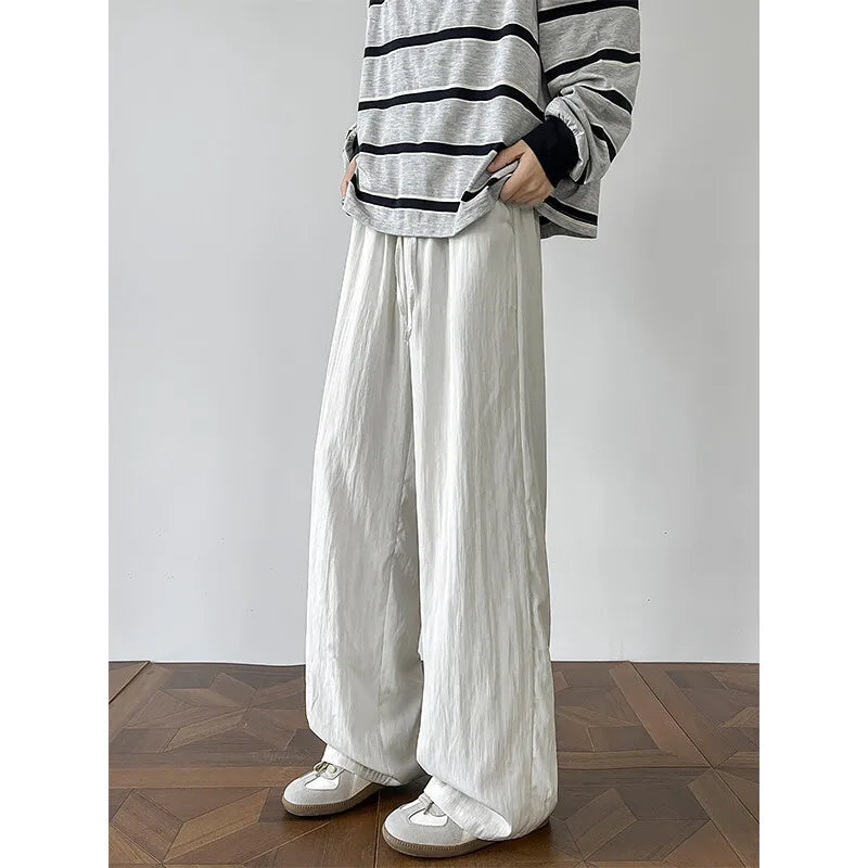 Threebooy Summer Black Casual Pants Men Fashion Oversized Wide Leg Pants Men Streetwear Hip-hop Loose White Pants Mens Trousers M-3XL