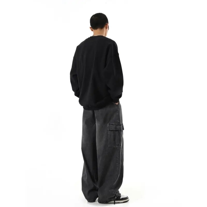 Threebooy Y2k Black Baggy Cargo Jeans Trousers Men Streetwear Casual Hippie Jogging Wide leg Oversize Old Money Vintage Denim Pants