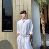 Threebooy Summer New Men's Rompers Suit Retro Shirt Stand Collar Thin Linen Arts And Culture Male Long-sleeve Cotton Linen Outerwear