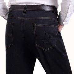 Threebooy  Winter Fashion Washed Distressed Jeans Men's Clothing Plus Fleece Thicken Loose Straight High Waist Baggy Elastic Casual Pants