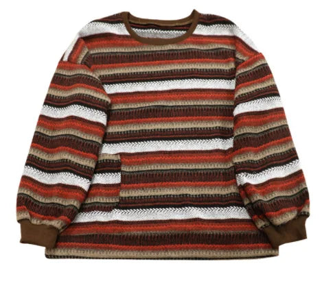 Threebooy Knitted Sweaters Women Oversized V Neck Striped Pullover Vintage Sweater Autumn Winter Retro Warm Jumper Harajuku Loose Sweater