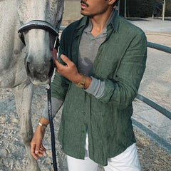 Threebooy  Men's Long Sleeve Shirt Spring Summer Lightweight Beach Shirts Turn-down Collar Simple Basic Style Single Breasted Top