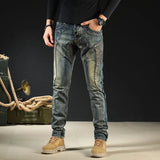 Threebooy Jeans for Men Motorcycle Slim Fit Vintage Skinny Spliced Buggy Trousers Male Cowboy Pants Tight Pipe Japanese Street Style Denim