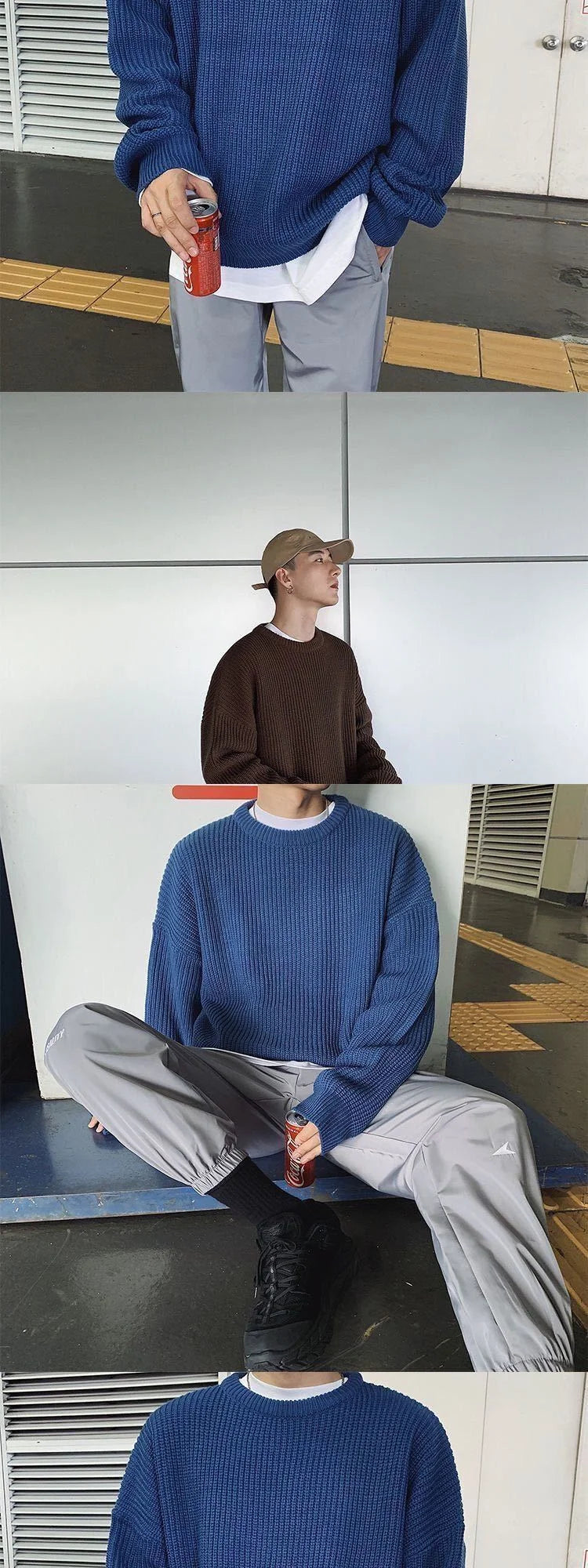 Threebooy Sweater Men Oversize Knit Pull Homme O-neck Male Knitted Sweater Pullover Jumper Harajuku Casual Streetwear Korean Men Sweaters