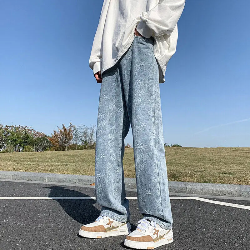 Threebooy  Jacquard Straight Leg Jeans Lightweight Comfort Denim Plus Size Fashion Trendy Casual Trousers Mens Womens Stylist Design