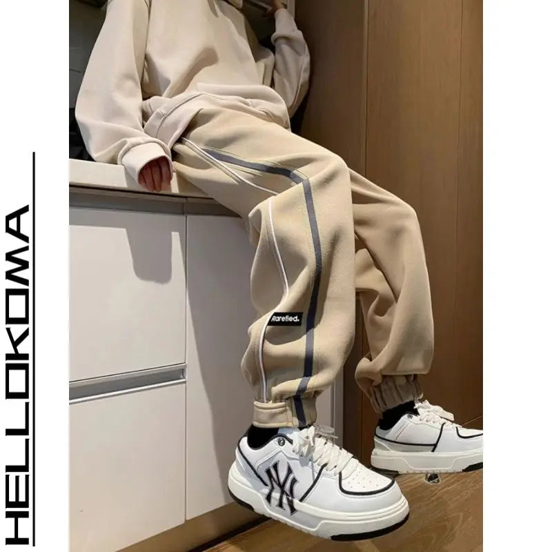 Threebooy Hong Kong Style Street Pants Spring and Autumn Style Personalized Spliced Trousers Youth Trendy College Style Versatile Trousers