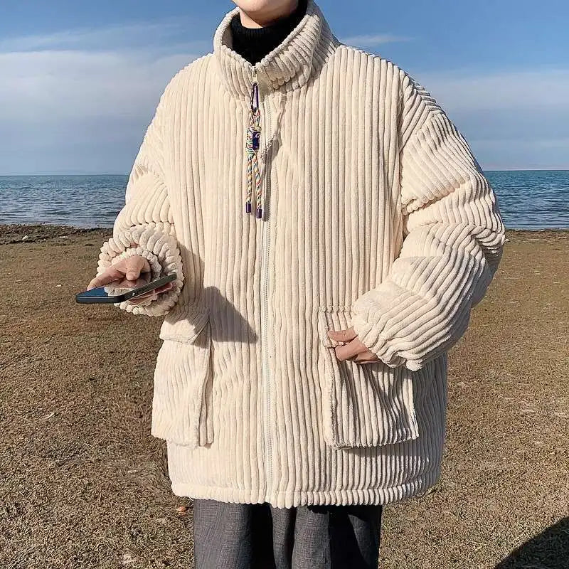 Threebooy Korean style autumn and winter men and women trendy personalized corduroy jacket for couples loose retro Harajuku casual top y2k