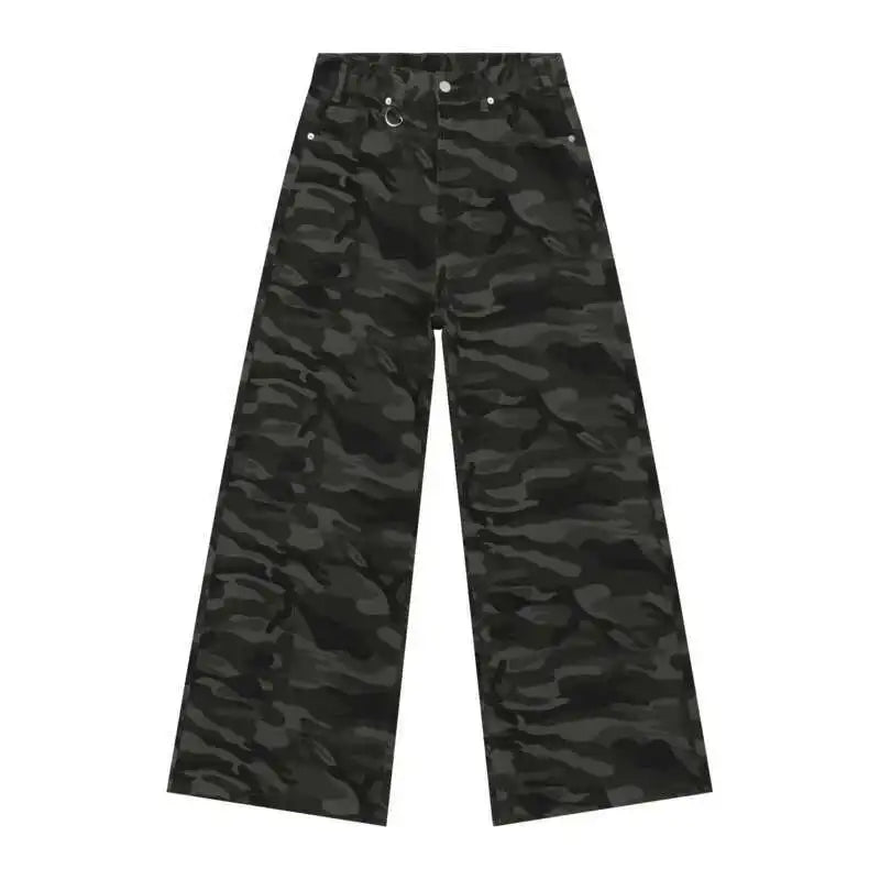 Threebooy  Vintage Camouflage Men's Jeans Fashion Washed Casual Wide Leg Denim Pants Autumn Winter Loose Male Trousers Old Blue