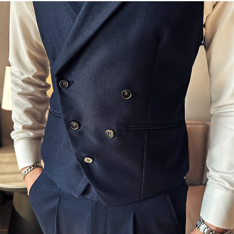 Threebooy Brand Clothing Men Spring High Quality Double Breasted Blazers Vest/Male Slim Fit Casual Suit Vest Sizing Up S-4XL