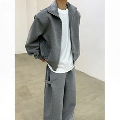 Threebooy  2025SS American Men Loose Cardigan Sweatshirt Wide-leg Trousers Casual Sports Suit Autumn Hip Hop Streetwear Tracksuit