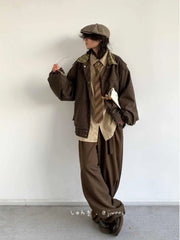 Threebooy Spring Autumn Japanese Retro Plaid Jacket Men Women Couples College Style Splicing Embroidery Casual Loose Trend Jacket Urban