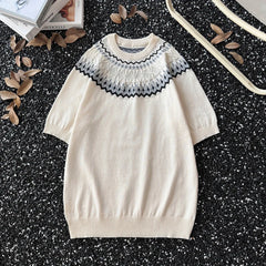 Threebooy American Retro Knitted Shirt Unisex Short-sleeved Pullover Men's Korean Summer High-end Twisted T-shirt Front Shoulder Sweater