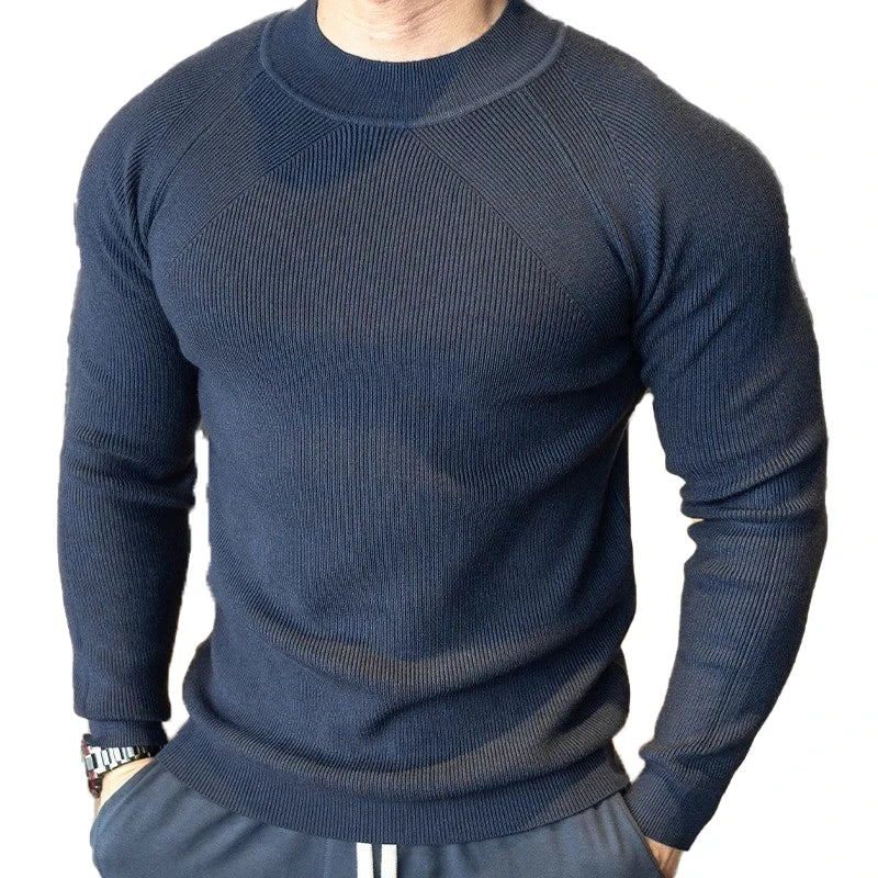 Threebooy  New American Style Men Basic Sweater Fashion Fitness Knit Solid Color Long Sleeve Pullover Casual O Neck Retro Splicing Knitwear