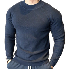 Threebooy  New American Style Men Basic Sweater Fashion Fitness Knit Solid Color Long Sleeve Pullover Casual O Neck Retro Splicing Knitwear