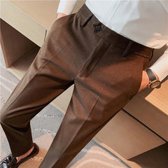 Threebooy Men Slim Fit Suit Pants High Quality Woolen Trousers Men Slim Fit Dress Pants Formal Business Office Social Suit Pants 36