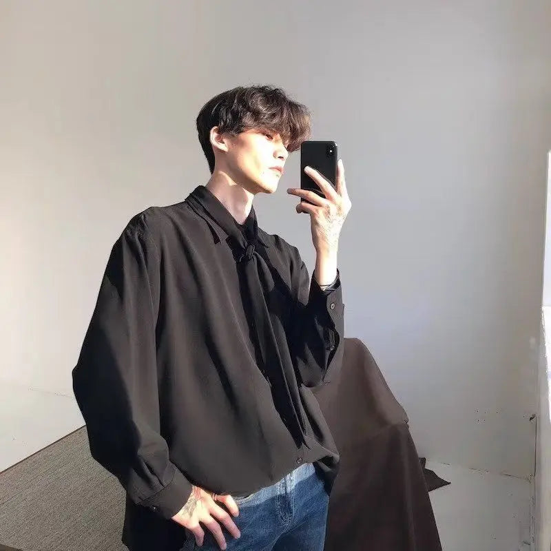 Threebooy Japanese Fashion High-end White Shirts Men Women Korean Version 2025 New Trendy Design Solid Color Handsome Long-sleeved Tops